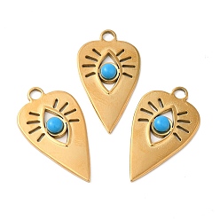 Golden Ion Plating(IP) 304 Stainless Steel Pendants, Teardrop Charms, with Synthetic Turquoise, Golden, 29x16.5x3.5mm, Hole: 3mm