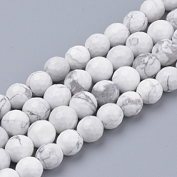 Howlite Natural Howlite Beads Strands, Faceted, Round, 8~8.5mm, Hole: 1mm, about 47pcs/strand, 15.5 inch