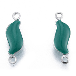 Teal 304 Stainless Steel Enamel Connector Charms, Stainless Steel Color, Leaf, Teal, 16x5x2mm, Hole: 1.2mm