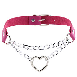 purple-red Stylish Heart-Shaped Chain Collar Necklace for Fashionable Trendsetters