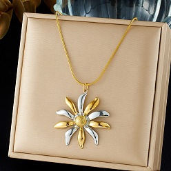 Oro & Acero Inoxidable Color Collares con colgante de flor de acero inoxidable bicolor para mujer, acero color oro y acero, 304 pulgada (15.16 cm)