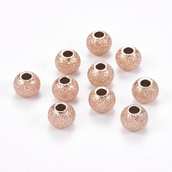 Rose Gold Ion Plating(IP) 304 Stainless Steel Textured Beads, Round, Rose Gold, 6x5mm, Hole: 2mm