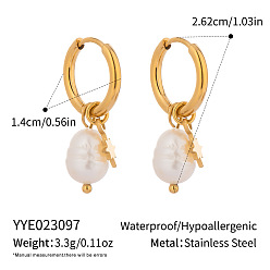 Звезда Крюк из нержавеющей стали серьги, с пресноводным жемчугом, золотые, звезда, 26.2x14 мм