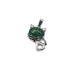 Ruby in Zoisite Natural Ruby in Zoisite Pendants, Platinum Plated Alloy Mask Kitten Charms, 31x20mm