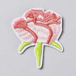 Pink Computerized Embroidery Cloth Iron on/Sew on Patches, Costume Accessories, Appliques, Rose Shape, Pink, 47x40x1.8mm