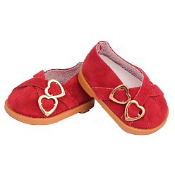 Red Cloth Doll Shoes, with Heart Button, for 18 "American Girl Dolls Accessories, Red, 70x42x30mm