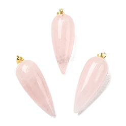 Розовый Кварц Естественно розового кварца отметил кулоны, с фурнитурой позолоченной латунной, пуля, 32~33x12 мм, отверстие : 2.5x6 мм