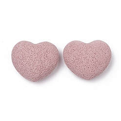 Pink Natural Lava Rock Beads, No Hole/Undrilled, Dyed, Heart, Pink, 37.5x43.5x26.5mm