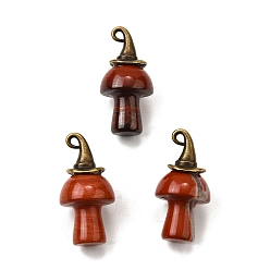 Красный Камень Подвески из натуральной красной яшмы в виде гриба, с ведьминой шляпой из сплава, античная бронза, 31~31.5x15~15.5 мм, отверстие : 1.5x2 мм