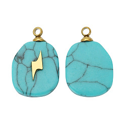 Synthetic Turquoise Synthetic Turquoise Pendants, Oval Charms with Golden Tone Stainless Steel Lightning Slice, 17x11mm, Hole: 1.5mm