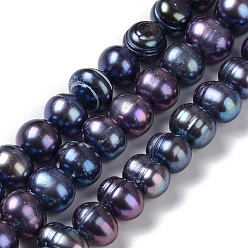 Dark Blue Natural Pearl Dyed Beads Strands, Round, Dark Blue, 8.5~9.5mm, Hole: 0.5mm, about 50pcs/strand, 15.75''(40cm)