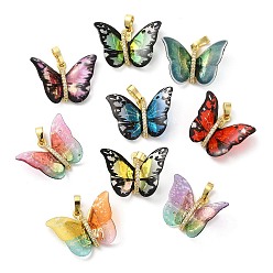 Mixed Color Brass Pendants, with Cubic Zirconia, Film, Long-Lasting Plated, Lead Free & Cadmium Free, Real 18K Gold Plated, Butterfly, Mixed Color, 16~17x23~14x6mm, Hole: 6x3.5mm