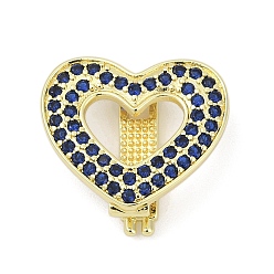 Полуночно-синий Латунные микро проложить кубического циркония слайд прелести, сердце, без свинца и без кадмия, долговечный, стойки покрытие, реальный 18 k позолоченный, темно-синий, 16.5x19x6.5 мм, отверстие : 2.5x10 мм