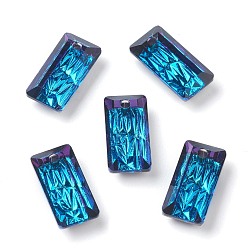 Bermuda Blue Embossed Glass Rhinestone Pendants, Rectangle, Faceted, Bermuda Blue, 14x7x4.2mm, Hole: 1.5mm