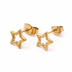 Real 18K Gold Plated 304 Stainless Steel Hollow Out Star Stud Earrings for Women, Real 18K Gold Plated, 7.5x8mm, Pin: 0.7mm