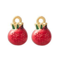 Red 2Pcs Brass Enamel Charms, Imitation Fruit, Matte Gold Color, Pomegranate Charm, Red, 13x9mm, Hole: 1.8mm