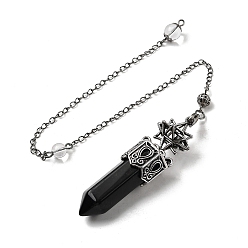 Обсидиан Маятники для биолокации из натурального обсидиана с ограненными пулями и наконечниками, с латунной фурнитурой античного бронзового тона, без кадмия и без свинца, звезда, 307~310 мм, отверстие : 2 мм