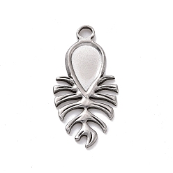 Stainless Steel Color 304 Stainless Steel Pendant Cabochon Settings, Teardrop, Stainless Steel Color, Tray: 12x7mm, 29.5x15x1.5mm, Hole: 3x2.5mm