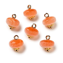 Оранжевый Сплав и бархатные подвески, с акриловой, рондель прелести, золотые, оранжевые, 11x10 мм, отверстие : 2.5 мм