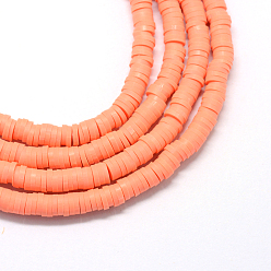 Tomato Flat Round Eco-Friendly Handmade Polymer Clay Beads, Disc Heishi Beads for Hawaiian Earring Bracelet Necklace Jewelry Making, Tomato, 6x1mm, Hole: 2mm, about 353~378pcs/strand, 17.7 inch