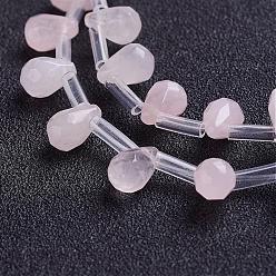 Rose Quartz Natural Rose Quartz Beads Strands, Top Drilled Beads, Teardrop, Faceted, 9x6mm, Hole: 1mm, about 38~44pcs/strand, 16.1 inch~18.1 inch(41~46cm)