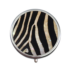 Others Portable Stainless Steel Pill Box, with Shell and Mirror, 3 Grids Multi-use Travel Storage Boxes, Flat Round, Zebra-Stripe, 5x1.4cm