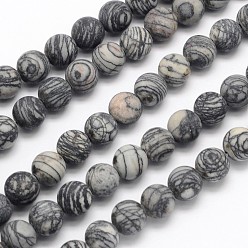 Picasso Jasper Frosted Round Natural Black Polychrome Jasper/Picasso Stone/Picasso Jasper Beads Strands, 6mm, Hole: 1mm, about 62pcs/strand, 15.3 inch