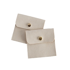 Beige Bolsas de terciopelo para guardar joyas con botón a presión., para embalaje de fiesta de bodas, plaza, crema, 8x8 cm