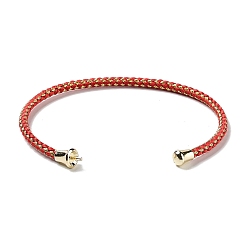 Orange Red Stainless Steel Cuff Bangle Making, with Golden Tone Brass Finding, for Half Drilled Beads, Orange Red, Inner Diameter: 1-3/4x2-3/8 inch(4.6x6cm), Pin: 1mm