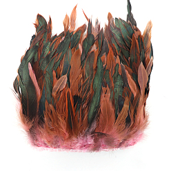 Coral Rooster Feather Fringe Trimming, Costume Accessories, Dyed, Coral, 5~7inch(127~178mm), about 10.94 Yards(10m)/Bag