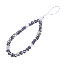 Medium Slate Blue Rondelle Glass & Polymer Clay Rhinestone Beads Phone Hand Strap Chains, Mobile Accessories Decoration, Medium Slate Blue, 17cm