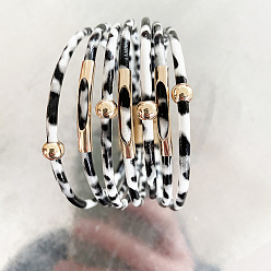 milk white Leopard Print Magnetic Clasp Leather Bracelet - Beaded Leather Cord Bracelet, Copper Tube Bangle, Jewelry.