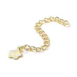 Real 18K Gold Plated Rack Plating Brass Curb Chain Extender, End Chains with Flower Drop, Real 18K Gold Plated, 61mm