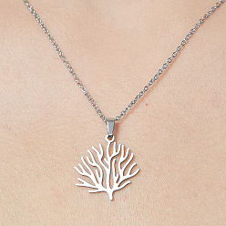 Stainless Steel Color 201 Stainless Steel Tree Pendant Necklace, Stainless Steel Color, 17.72 inch(45cm)