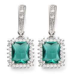 Светлый Морско-зеленый Прямоугольные серьги-кольца с паве из кубического циркония из латуни для женщин, платина, светло-зеленый, 34x14 мм