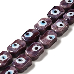 Old Rose Handmade Evil Eye Lampwork Beads Strands, Oval, Old Rose, 13~14x9.5~10x5~6mm, Hole: 1.4mm, about 28pcs/strand, 14.88 inch(37.8cm)