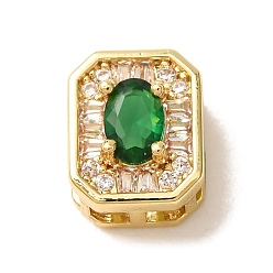 Vert Micro cuivres ouvrent zircone cubique liens multi-brins, rectangle, plaqué longue durée, crémaillère plaquage, or, verte, 11x9x6.5mm, Trou: 7.5x1.5mm