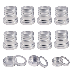 Platinum Round Aluminium Tin Cans, Aluminium Jar, Storage Containers for Cosmetic, Candles, Candies, with Screw Top Lid, Platinum, 7~8.6x2.4~3.5cm, Capacity: 60~100ml, 24pcs/box