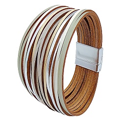 Aqua PU Leather Multi-strand Bracelets, with Magnetic Clasps, Aqua, 8-1/8 inch(20.5cm)