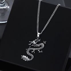 Plata Antigua Collares colgantes de aleación vintage, dragón, plata antigua, 23.62 pulgada (60 cm)