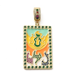 Colorful Brass Micro Pave Cubic Zirconia Pendants with Enamel, 
Rectangle, Colorful, 49x28x3mm, Hole: 6.5x3mm