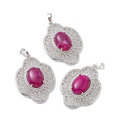 Натуральный Агат Подвески окрашенные натуральным агатом, , латунная фурнитура с платиновым покрытием, 44x32x10 мм, отверстие : 8x5 мм