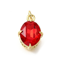 Настоящее золото 18K Латунь стекло амулеты, овальные амулеты, с петлей для прыжковых колец, без свинца и без кадмия, стойки покрытие, прочное покрытие, граненые, реальный 18 k позолоченный, 14x10x7.5 мм, отверстие : 2 мм