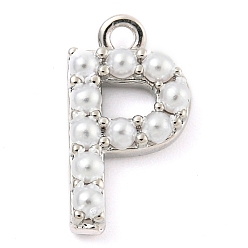 Letter P Подвески из искусственного жемчуга, с фурнитурой из экологически чистой латуни, без свинца и без кадмия, письмо амулеты, Письмо P, 14x8.5x3 мм, отверстие : 1.4 мм