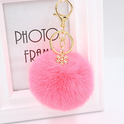Watermelon red Christmas Snowflake Plush Keychain with Alloy Snowflake and Pom-pom Pendant