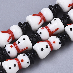 White Handmade Lampwork Beads Strands, Snowman, for Christmas, White, 26x12mm, Hole: 1.8mm, about 20pcs/Strand, 20.08 inch(51cm)