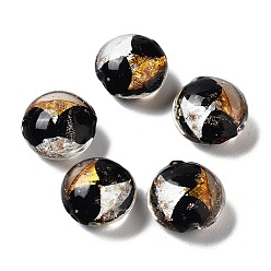 Black Handmade Lampwork Beads, with Gold Foil, Oval, Black, 11~12x11.5~12.5x7~7.5mm, Hole: 2mm