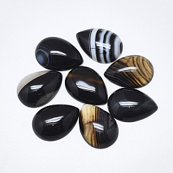 Black Natural Banded Agate/Striped Agate Cabochons, Dyed, Teardrop, Black, 25x18x6~7mm