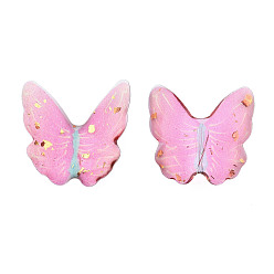 Hot Pink Transparent Epoxy Resin Cabochons, with Glitter Powder and Gold Foil, Butterfly, Hot Pink, 22~23x21.5~24.5x3~6mm