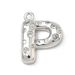 Letter P Латунные микропаве прозрачные подвески с фианитом, без кадмия и без свинца, долговечный, стойки покрытие, платина, Письмо P, 21.5x17x5 мм, отверстие : 1.8 мм